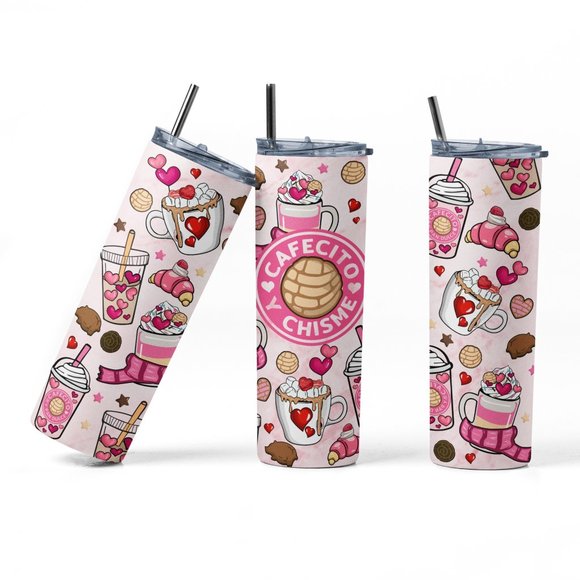 20oz Insulated Tumbler, Cafecito y Chisme, Valentine's Day, Cute, Spanish - Picture 1 of 5